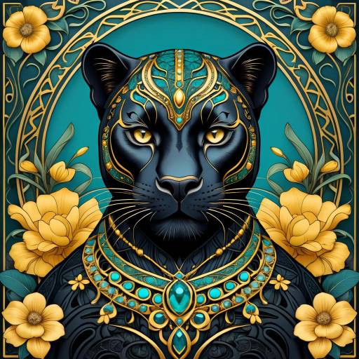Elegant Black Panther in Art Nouveau Style