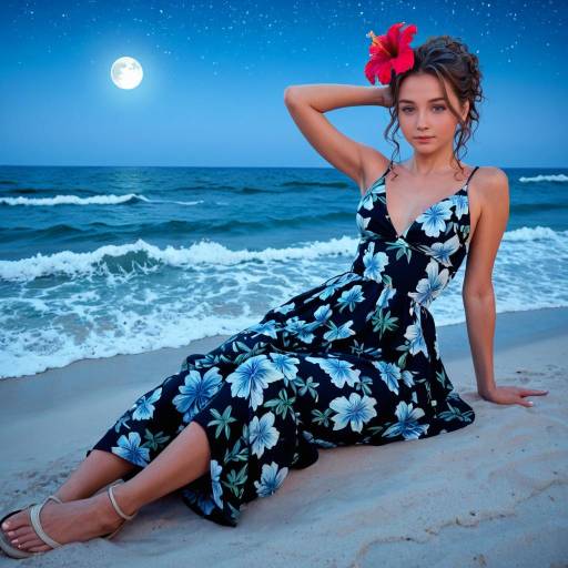 Moonlit Beach Beauty in Watercolor Moonlit Beach Beauty in Watercolor