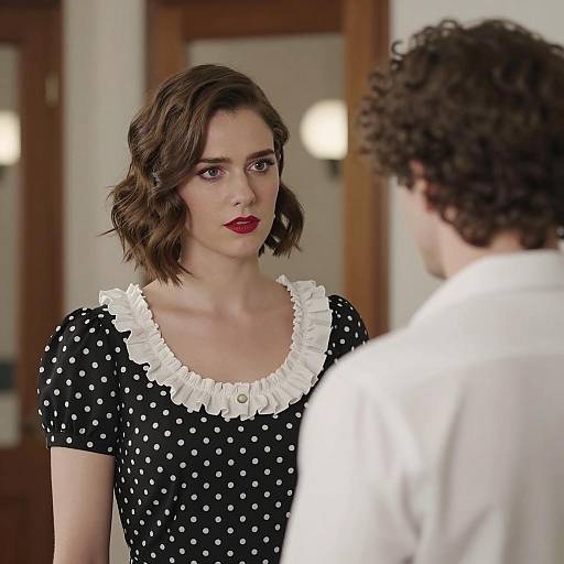 Serious Woman in Polka Dot Dress