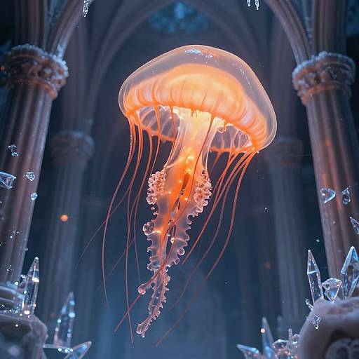 Bioluminescent Jellyfish in Frozen Cathedral