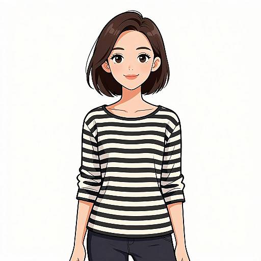 Smiling Woman in Striped Tunic