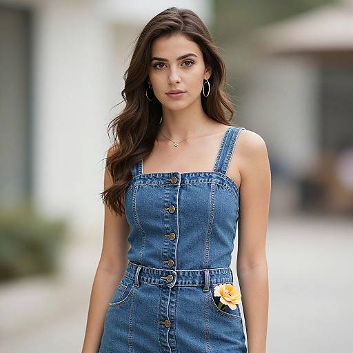 Photorealistic Girl in Fancy Denim Dress