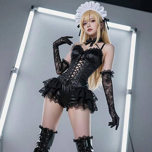 Blonde Anime Woman in Lace Corset