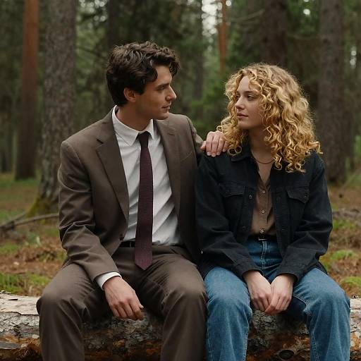 Romantic Forest Moment on a Log
