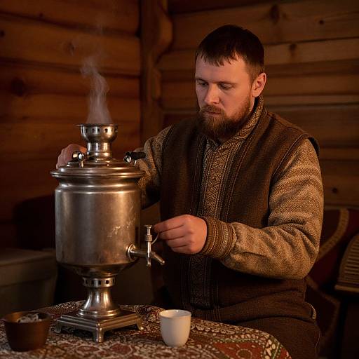 Cozy Russian Man by Samovar