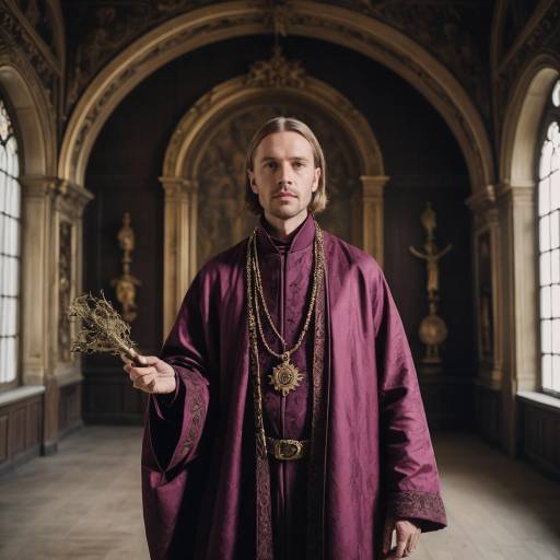 Man in Amaranth Priest Robe in Baroque Hall