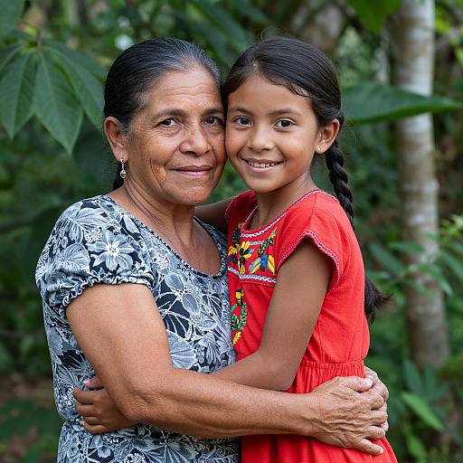 Warm Embrace Between Grandmother and Granddaughter