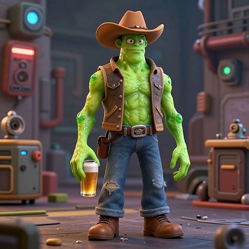 Cyberpunk Green Slime Humanoid