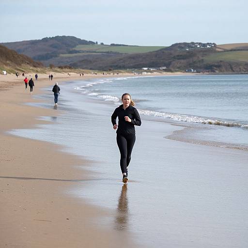 Woman Jogging on Soggy Weymouth Beach