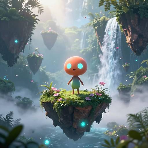 Cute Bioluminescent Creature on Floating Island