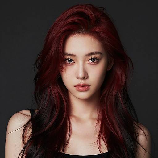 Vibrant Red and Black Wavy Hair Portrait