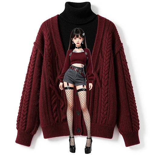 Stylish Young Female in Maroon Cardigan