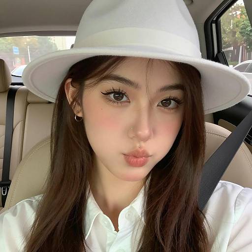 Close-Up of Woman in Car Interior