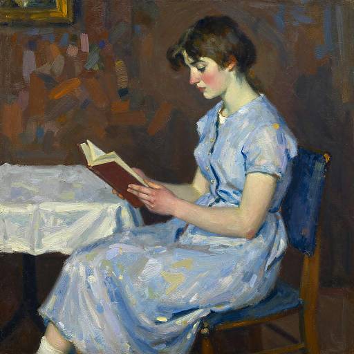 Impressionist Woman Reading on Bench