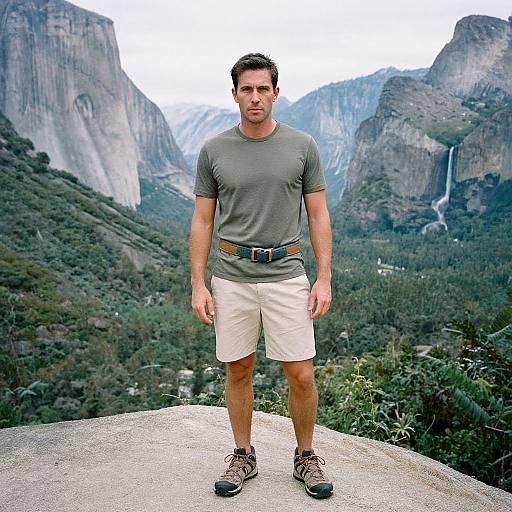 Adventurous Man Hiking Amid Granite Cliffs