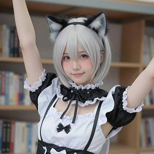 Young Woman in Cat-Eared Maid Outfit
