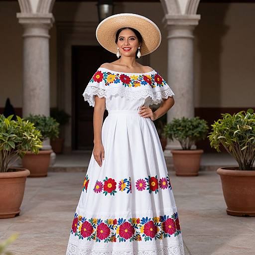 Mexican-Themed Wedding Dress with Hat