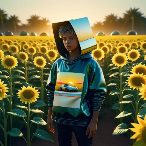 Lavish Futuristic Boy in Sunflower Field
