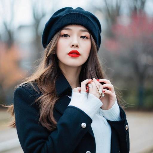 Stylish Woman in Black Beanie and Coat
