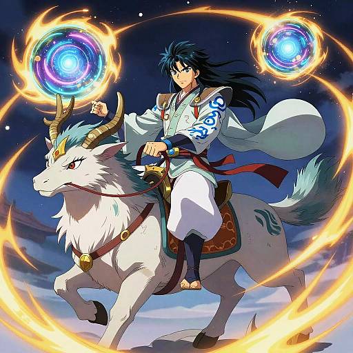 Anime Mage Riding Mystical Beast