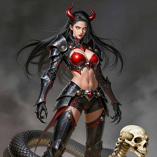 Fierce Female Demon Warrior Illustration