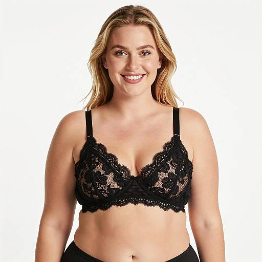 Smiling Woman in Black Lace Bra