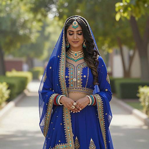 Elegant Blue Arabian Princess in Garden