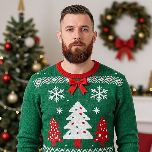 Bearded Man in Festive Christmas Sweater