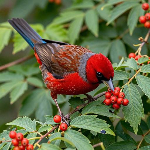 Hyper-realistic Cardinals Feeding on Berries