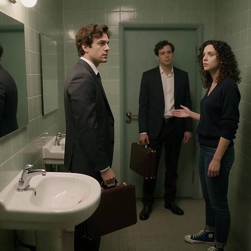 Suspenseful Scene in Dimly Lit Bathroom