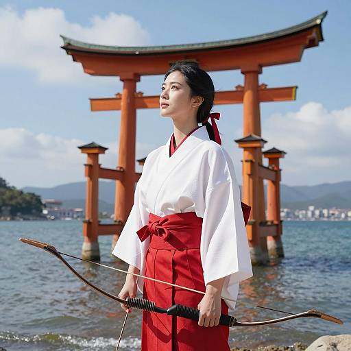 Elegant East Asian Woman by the Ocean
