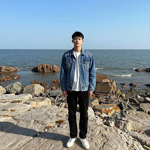 Young Man on Rocky Beach