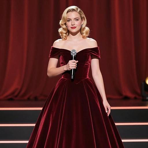 Elegant Blonde Woman in Velvet Gown