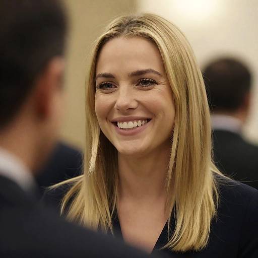 Smiling Blonde Woman in Warm Lighting