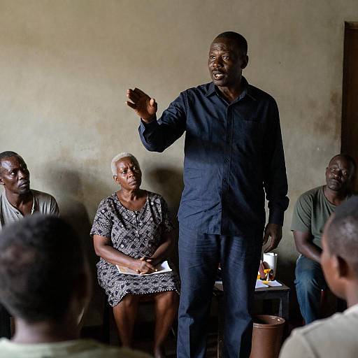 Dimly Lit Room: Man Addressing Group
