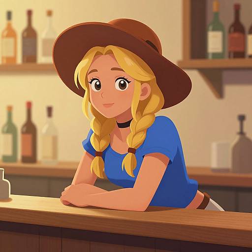 Blonde Woman in Brown Hat Illustration