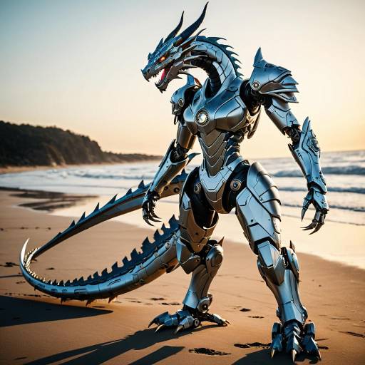 Anthropomorphic Robot Dragon on Beach