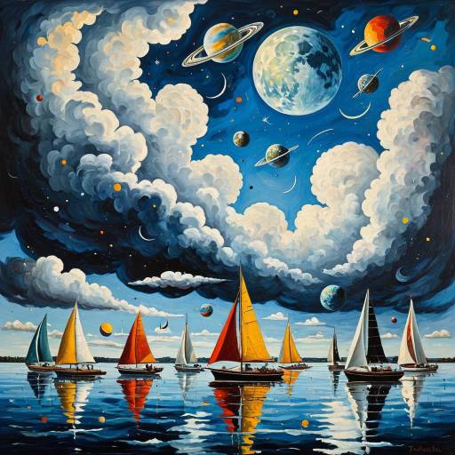 Surreal Sailboats Under Cosmic Sky Surreal Sailboats Under Cosmic Sky