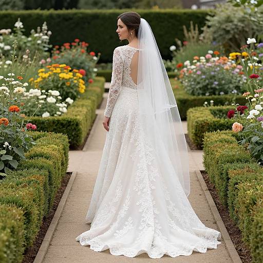 Elegant Bride in Garden Stroll