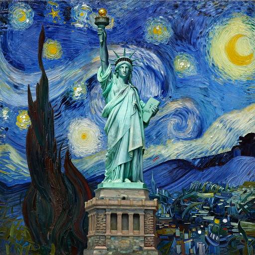 Statue of Liberty in Starry Night Style