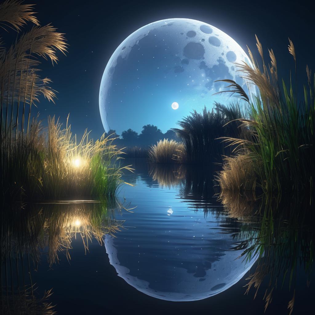 Serene Moonlit Riverside Reflection