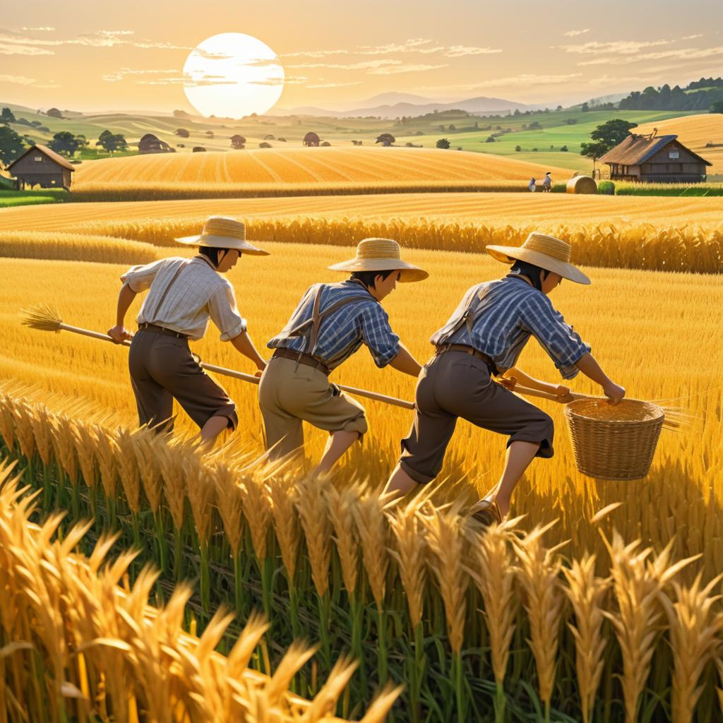 Harvesting Glory: Farmers at Sunset