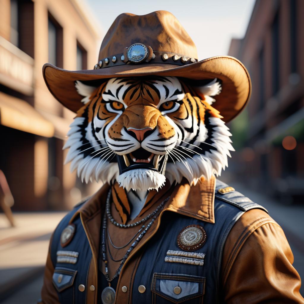 Urban Cowboy Tiger in Photorealistic Detail