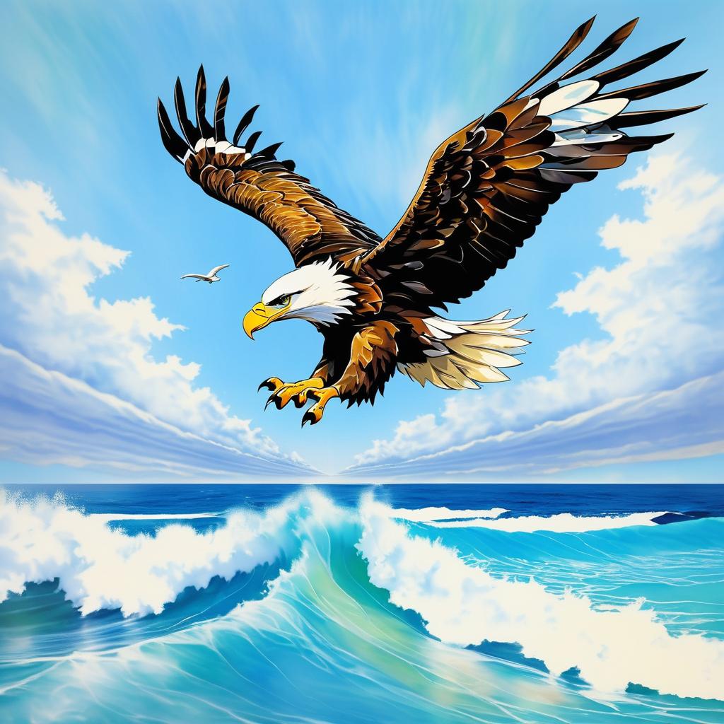 Eagle Soaring Over Serene Ocean Waves