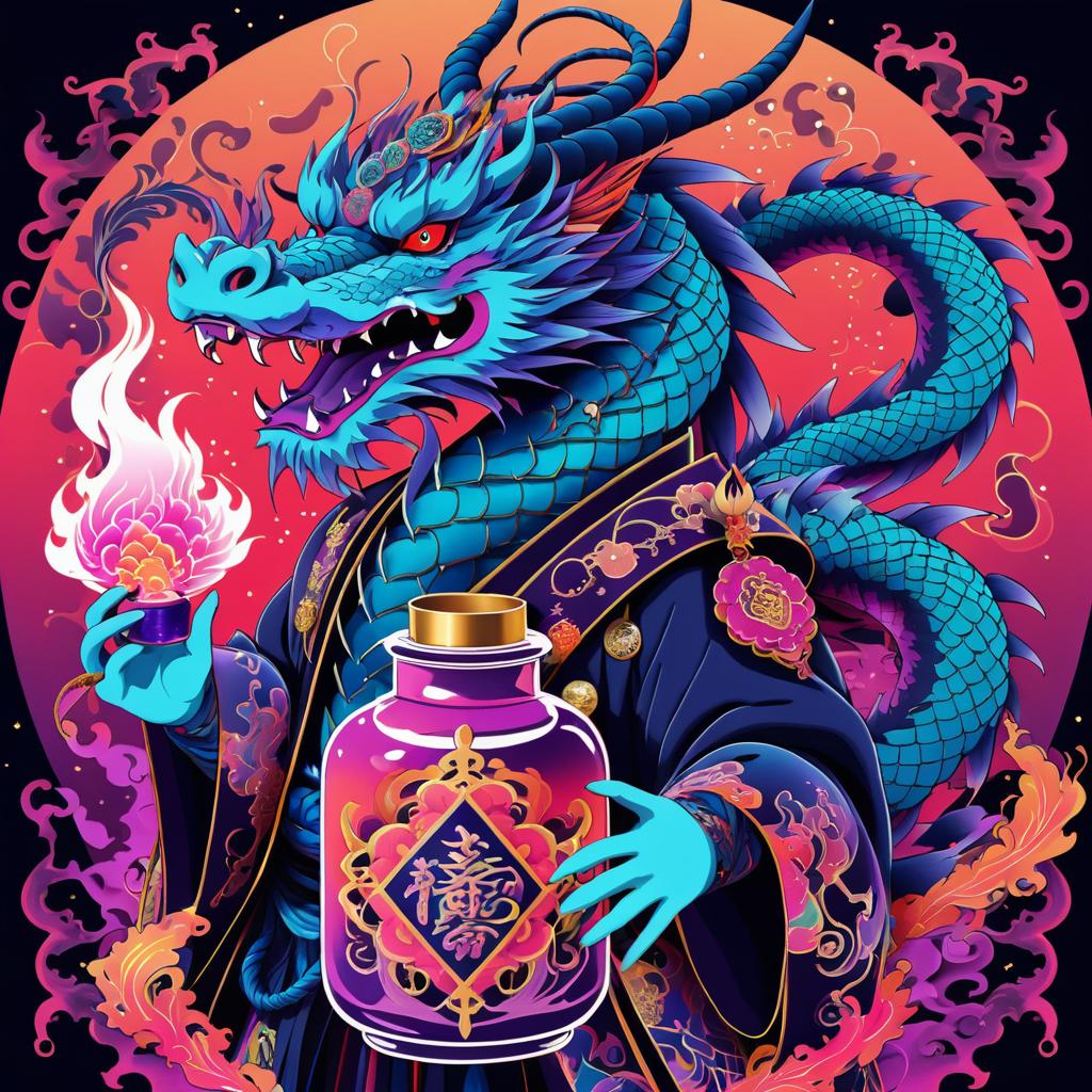 Psychedelic Anime Dragon with Potions