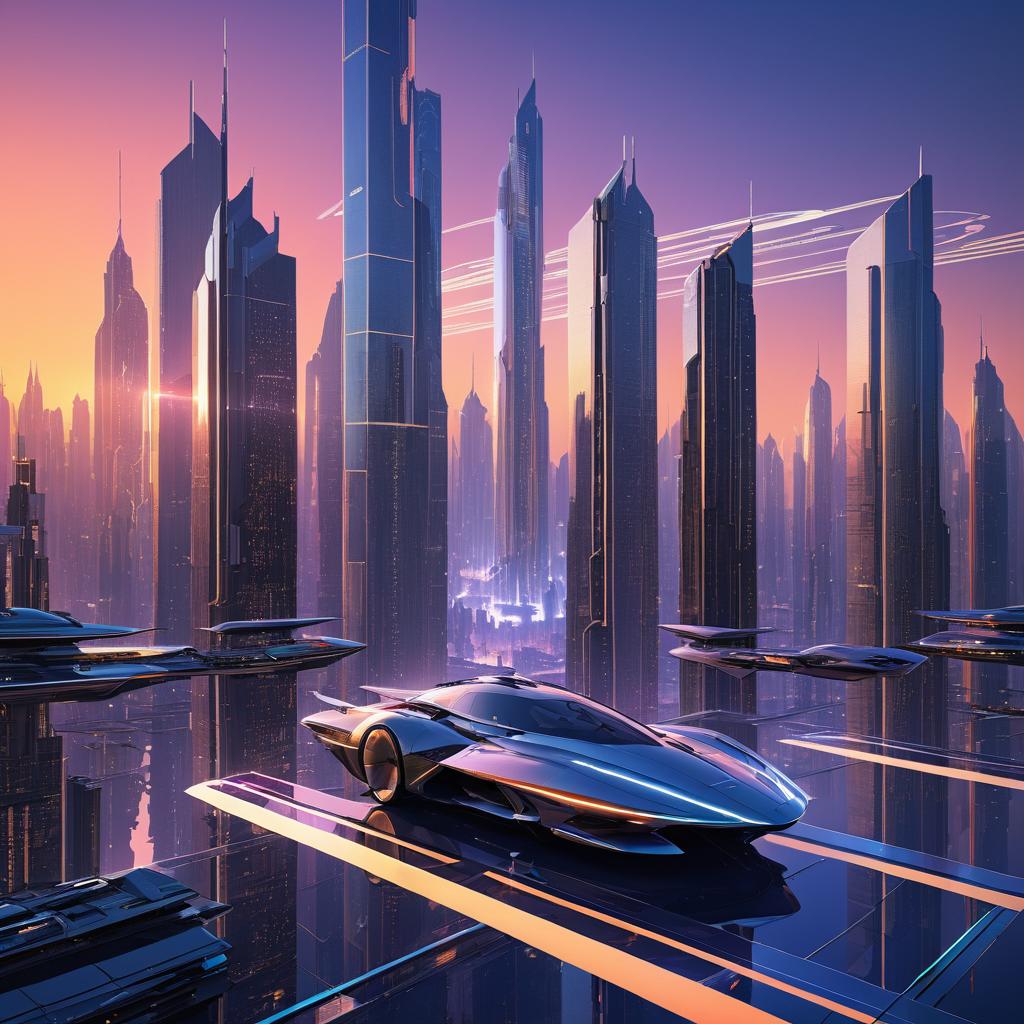 Futuristic City Skyline at Sunset