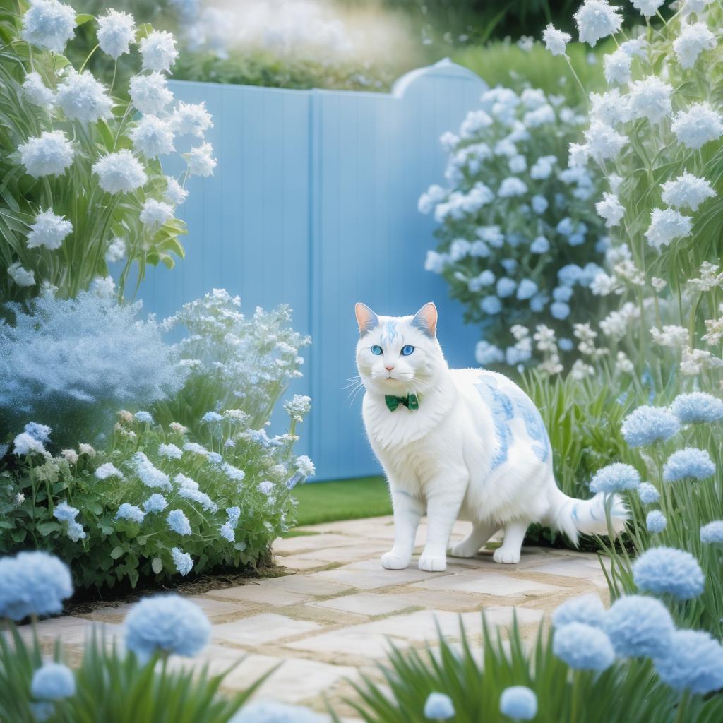 Pale Blue Cat in Monet-inspired Garden