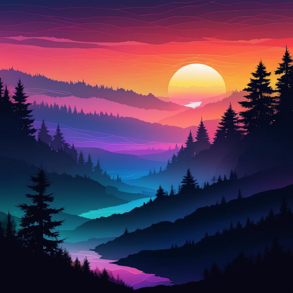 Vibrant Silhouette Landscape at Sunset