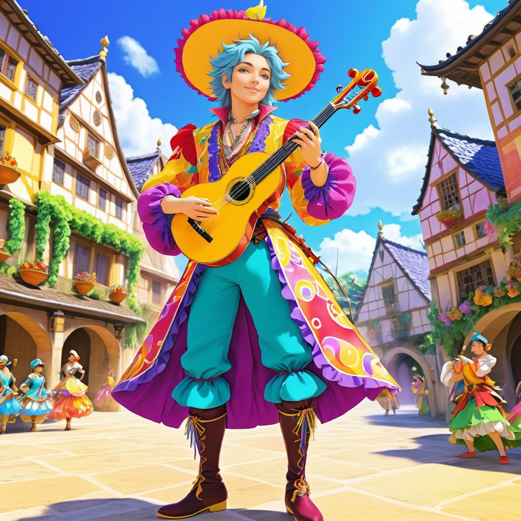 Charming Bard in Vibrant Village Square