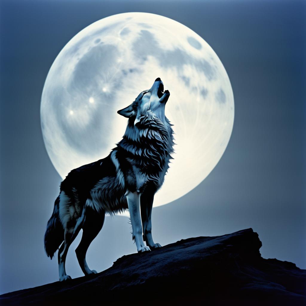 Mysterious Wolf Howling at Moon